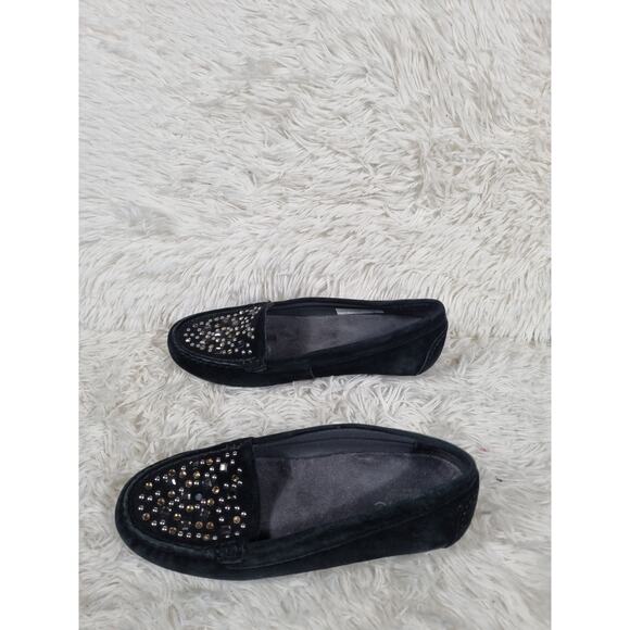 Vionic Shoes Womens Size 6 Black Suede Loafers Stud Embellished Slip On Flats - Picture 4 of 9